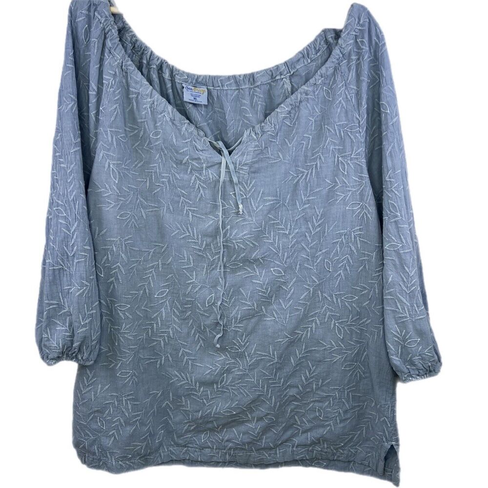 Sea Breeze California Shirt Embroidered‎ Floral Cotton Beachy Cottage Beach XL